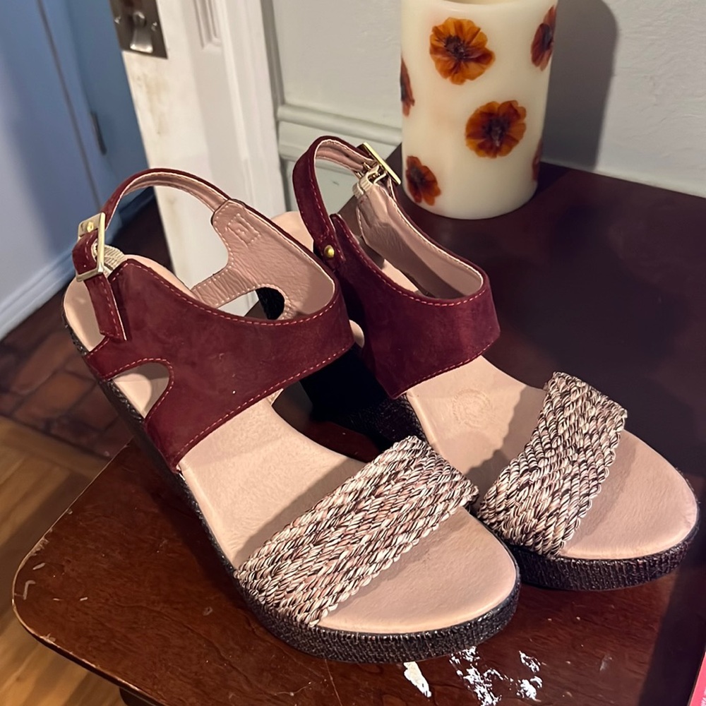 Maroon and white heels